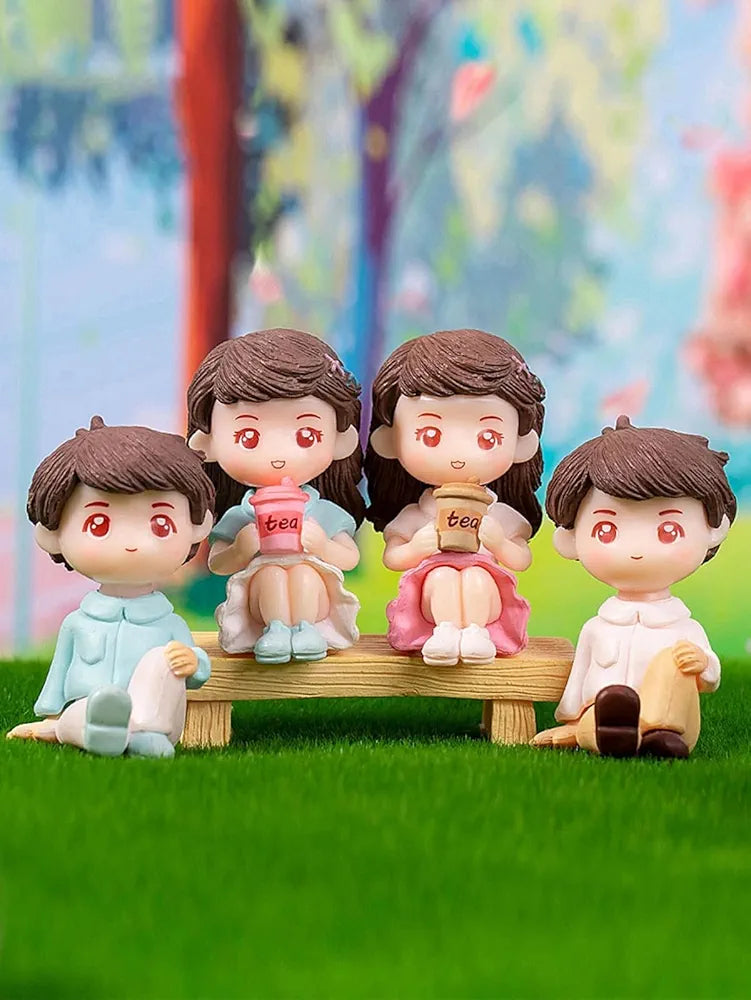 Satyam Kraft 1 Set  Miniature Couple Figurines with Bench Cute Tea Time Resin Dolls