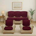 Cloth Fusion Italian Velvet Sofa Cover 5 Seater Set Perfect Floral Embossed Sofa Cover 3 Seater and 2 Seater Maroon