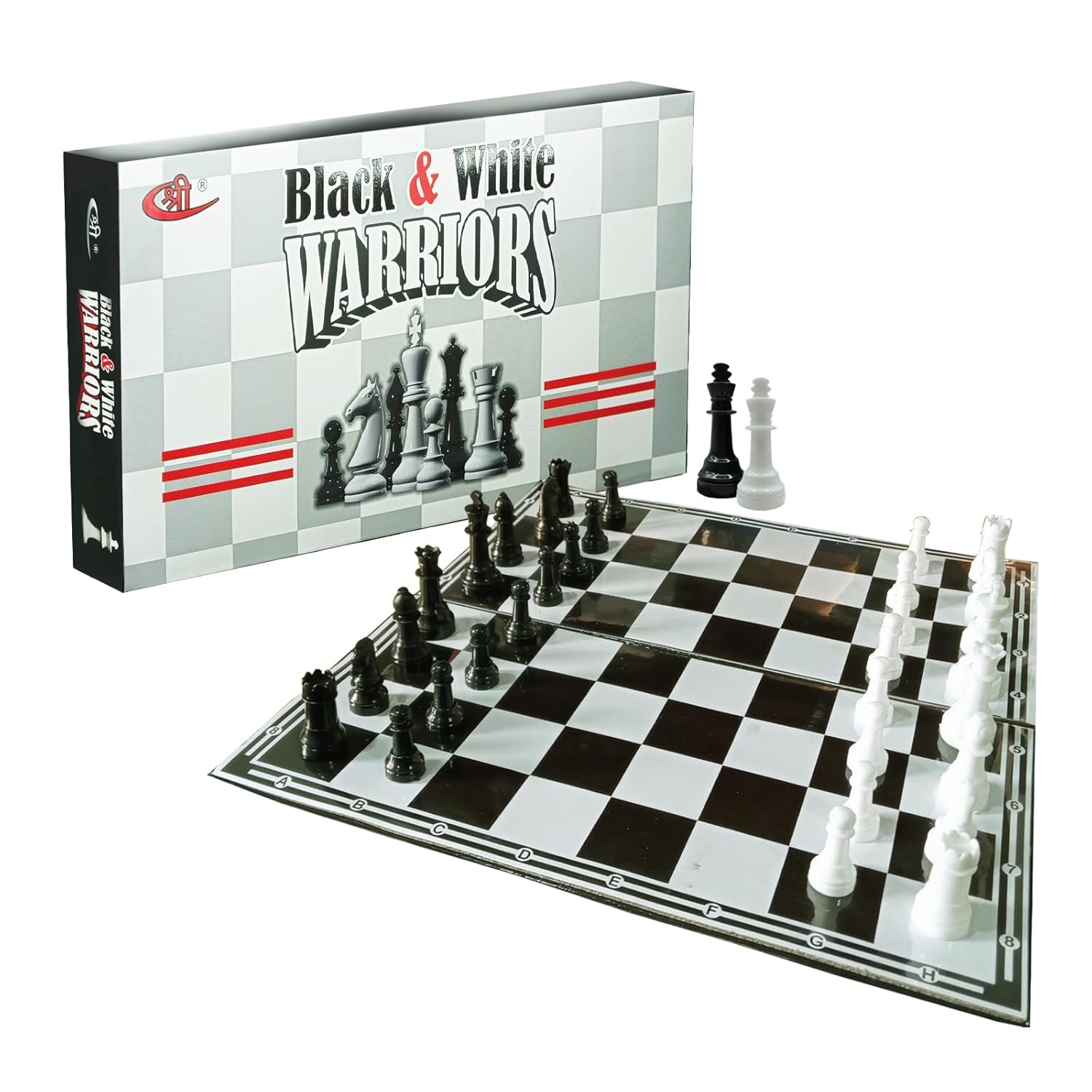 Kids Mandi Foldable Chess Board Set Black and White Chess Pieces