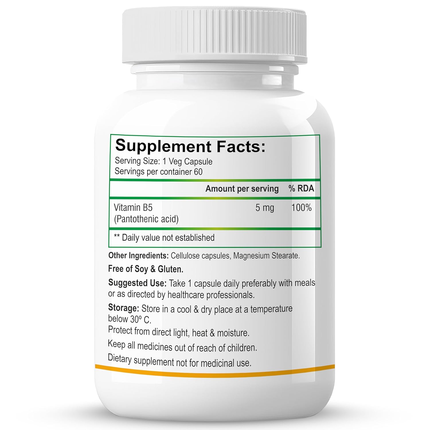 Biotrex Nutraceuticals Vitamin B5 (Pantothenic acid) Supplement | Daily 100% RDA | Energy & Metabolism | Nerve Health | Healthy Cholesterol Levels | Hair, Skin & Nails | Lab Tested | 60 Veg Capsules