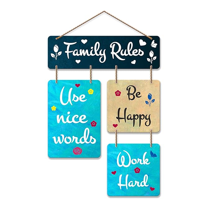 Artvibes Family Rules Decorative Wall Art Mdf Wooden Wall Hanger for Living Room