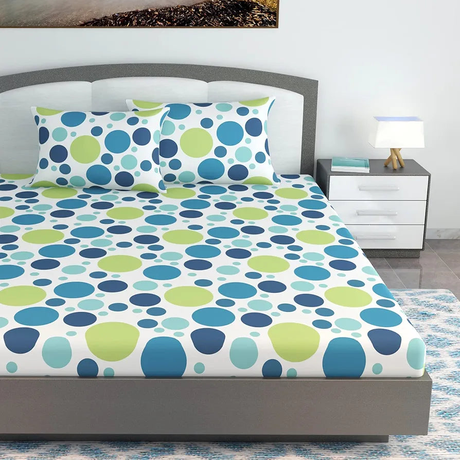 Divine Casa 100% Cotton 144 TC Bedsheet for Double Bed King Size Bedsheet with 2 Pillow Covers Colour Blue Lagoon