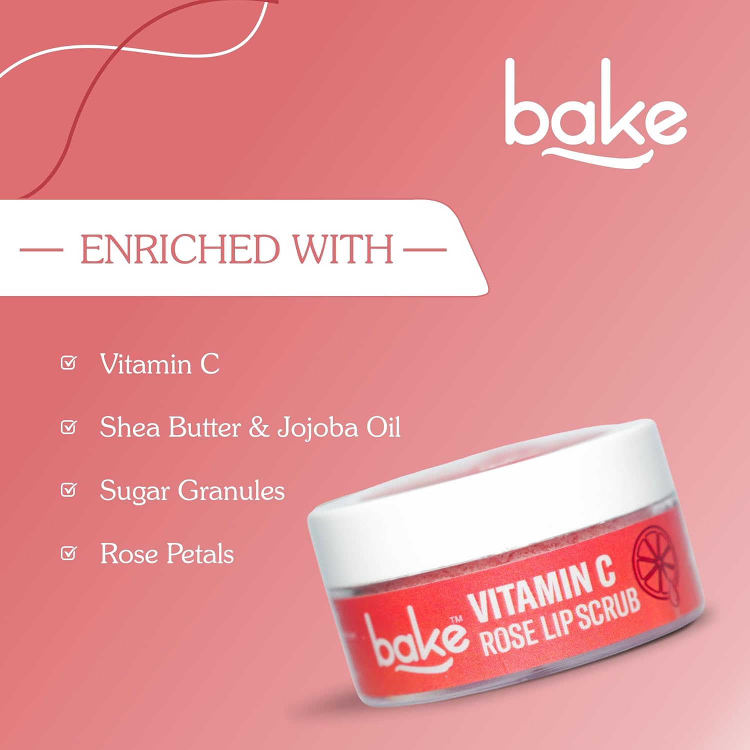BAKE Vitamin C Lip Scrub | Lip Lightening Scrub for Dark Lips Exfoliation | For Hyperpigmented Lips, Dehydrated Lips, Flaky Lips & Chapped Lips | For Men & Women | 25g