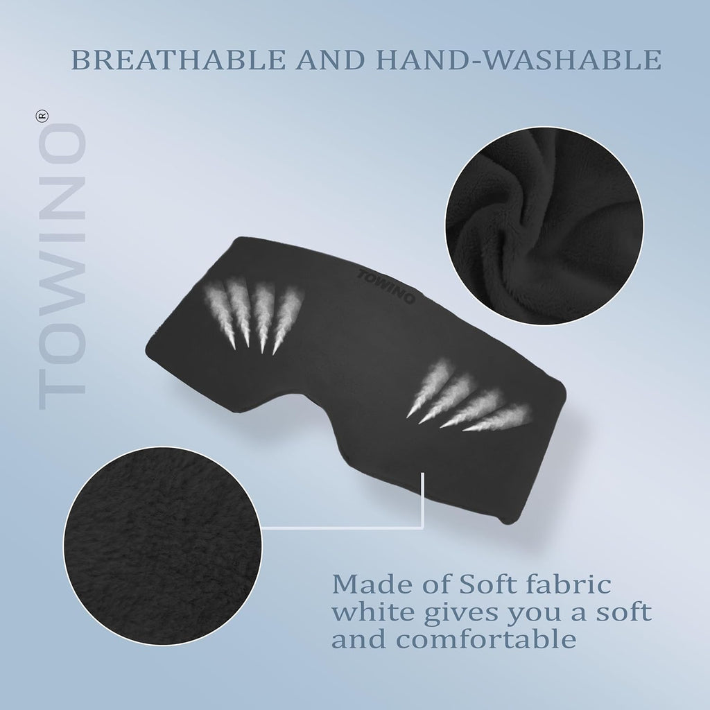 TOWINO® Eye Mask for Sleeping Super Soft & Smooth And Fully Adjustable To All Size Heads - Super Soft & Comfortable for Women and Men, Blindfold for Travelling, Night Sleeping,Nap Suitable for All Family Members Made In India (Black)