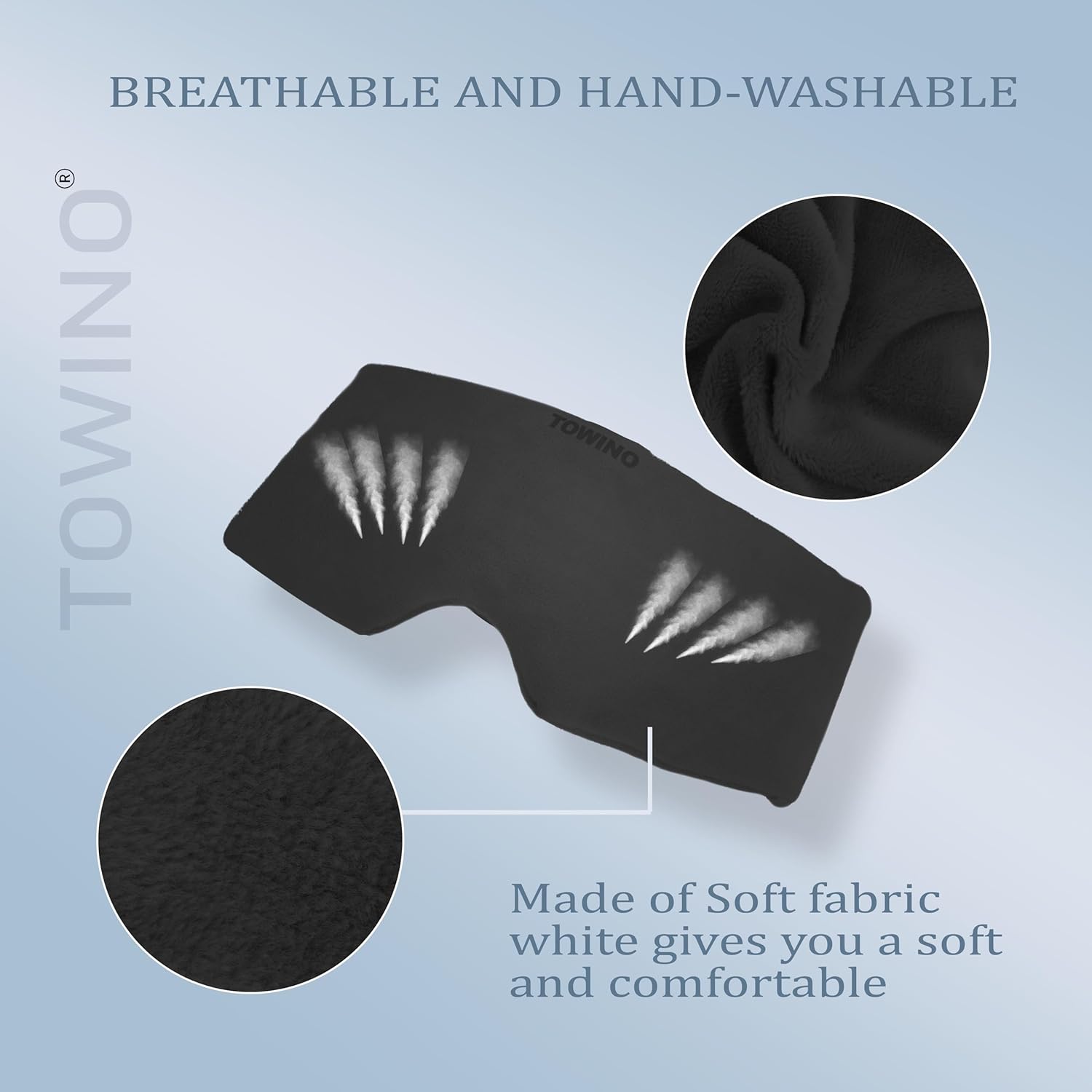TOWINO® Eye Mask for Sleeping Super Soft & Smooth And Fully Adjustable To All Size Heads - Super Soft & Comfortable for Women and Men, Blindfold for Travelling, Night Sleeping,Nap Suitable for All Family Members Made In India (Black)