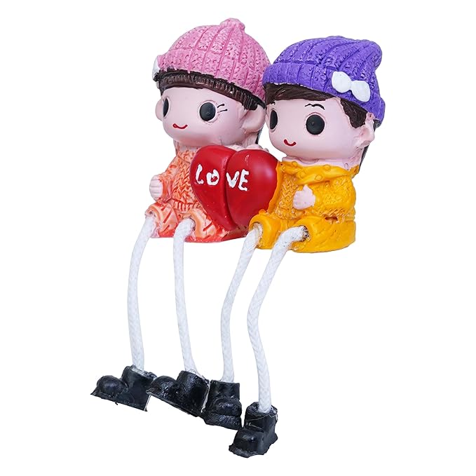 Ecraftindia Cute Boy and Girl Doll Sitting Couple Statue Holding Heart Love Decorative Showpiece