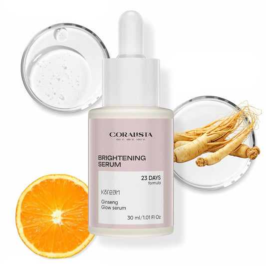 CORALISTA Korean Ginseng Brightening Serum | 23 Days Glow Formula for Glowing, Hydrated & Even-Toned Skin | Face Serum with Niacinamide & Hyaluronic Acid â€“ 30 ml