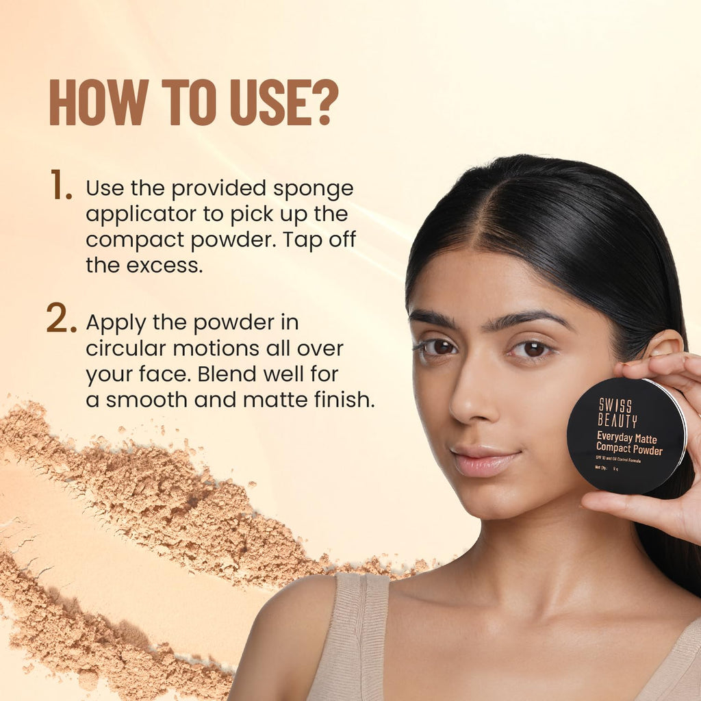 Swiss Beauty Everyday Matte Compact with SPF 10 | Oil-Control Formula | Blurs Pores | Soft-Focus Finish | Enriched with Vitamin E | Shade- 04 Honey, 9g