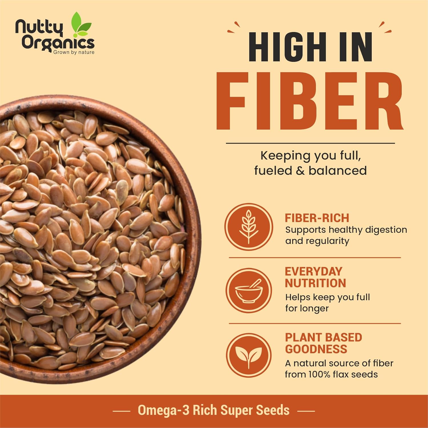 NUTTY ORGANICS Flax Seeds| Natural Raw Flax seeds for Eating High Dietary Fiber Alsi Seeds Rich in Magnesium- Helps in Manage Blood Sugar Levels & Heart