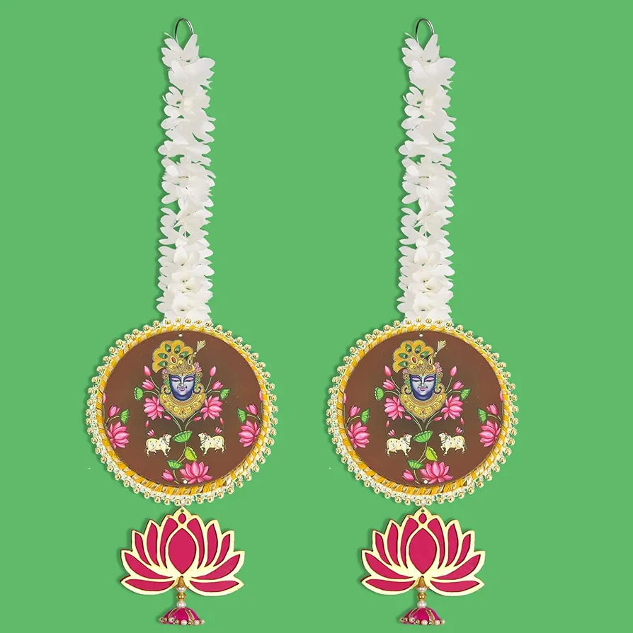 Handmade Artificial Shree Nath Ji Decorative Hanging with Lotus & Garland Set of 4