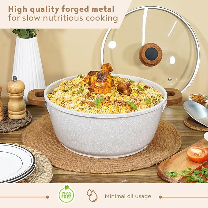 Bergner Naturally Die Cast Nonstick 28 Cm Casserole With Glass Lid | 5.5 Litres
