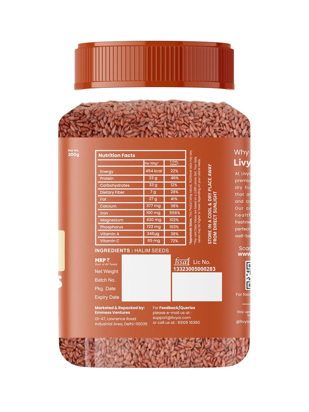 Livyor Premium Halim Seeds for eating - 200g | Aliv seeds | Garden Cress Seeds | High in Fibre | Helps in hair growth | Rich in Omega 3 | Raw and Natural | Immunity Booster Super food