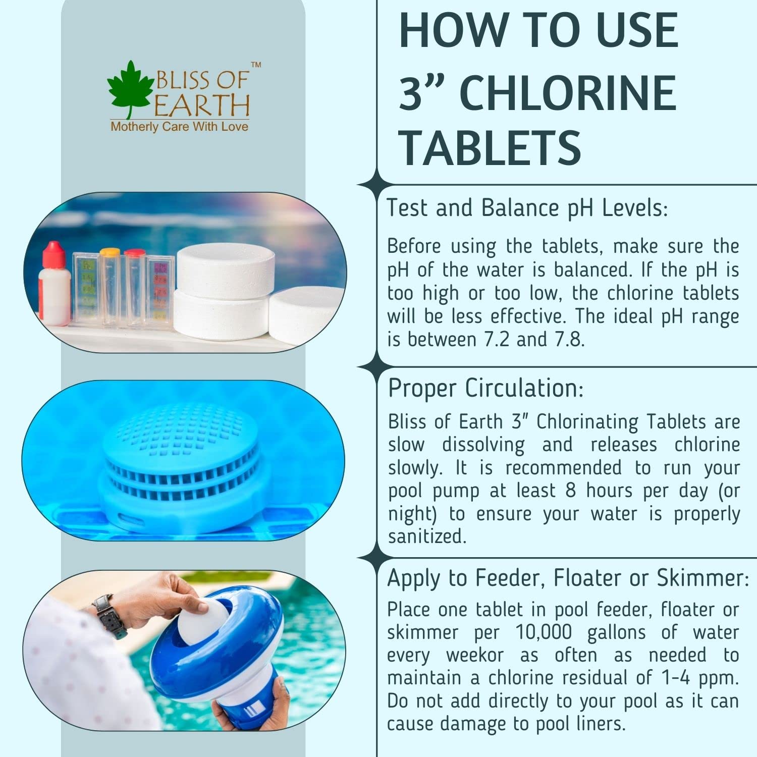 Bliss of Earth Chlorine Tablets for Water Tank - for Clean & Clear Swimming Pool, Kills Bacteria & Stops Algae, Pool Disinfectant 5 Japanese Chlorine Tablets - 1000gm