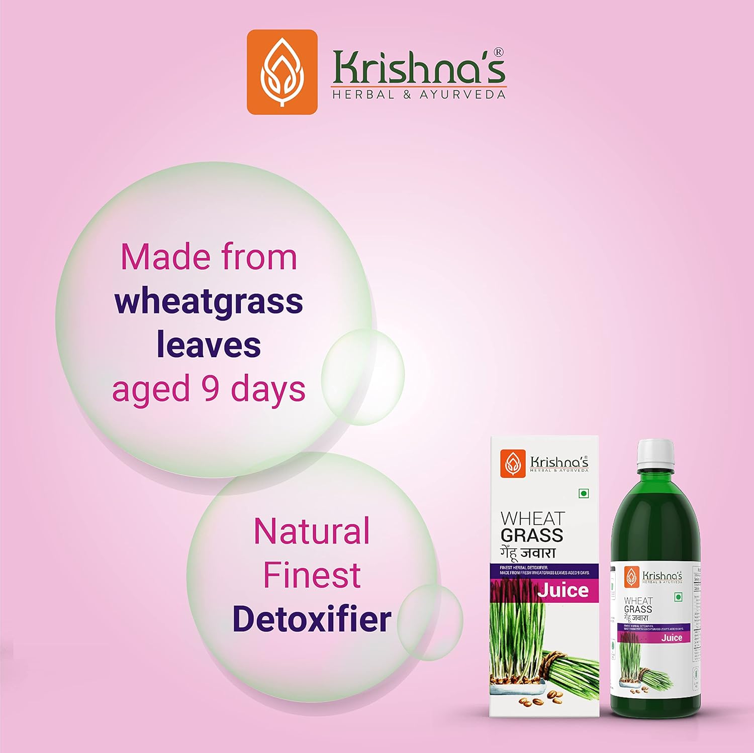 Krishna's Wheatgrass Juice - 1000 ML | Wheat Grass juice 9th day picked wheatgrass leaves | Pure, Natural and Ayurvedic Juice