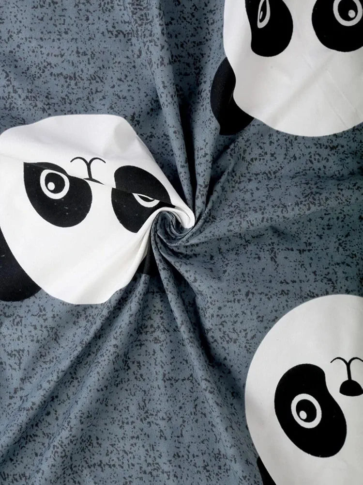 Homefab India 144 TC Microfiber Single BedSheet with 1 Pillow Cover Grey Black Panda
