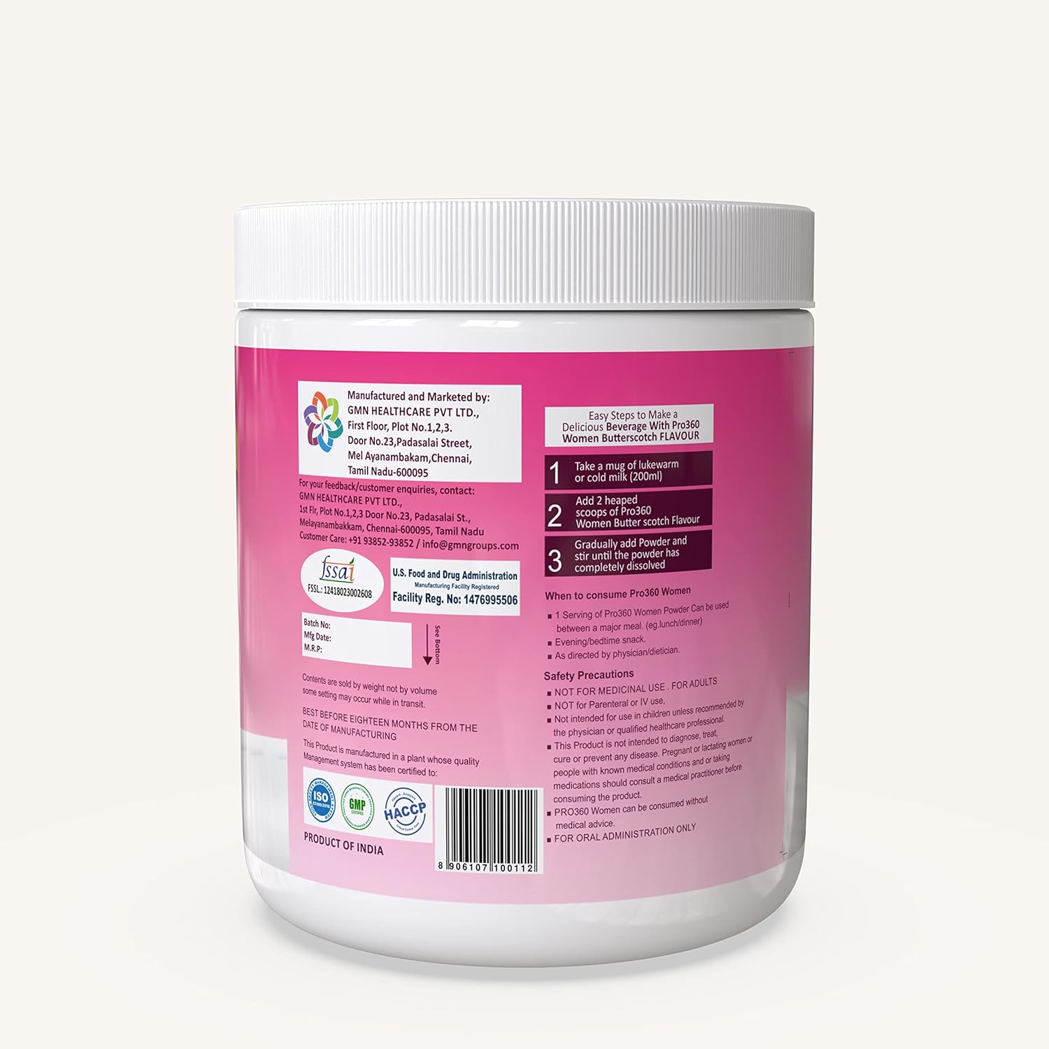 Pro360 Women Protein Rich Nutritional Supplement Enriched with Calcium, Iron for Stronger Bones and Improved Haemoglobin â€“ 25 Essential Nutrients with Evening Primrose â€“ Butterscotch Flavor â€“ 250G