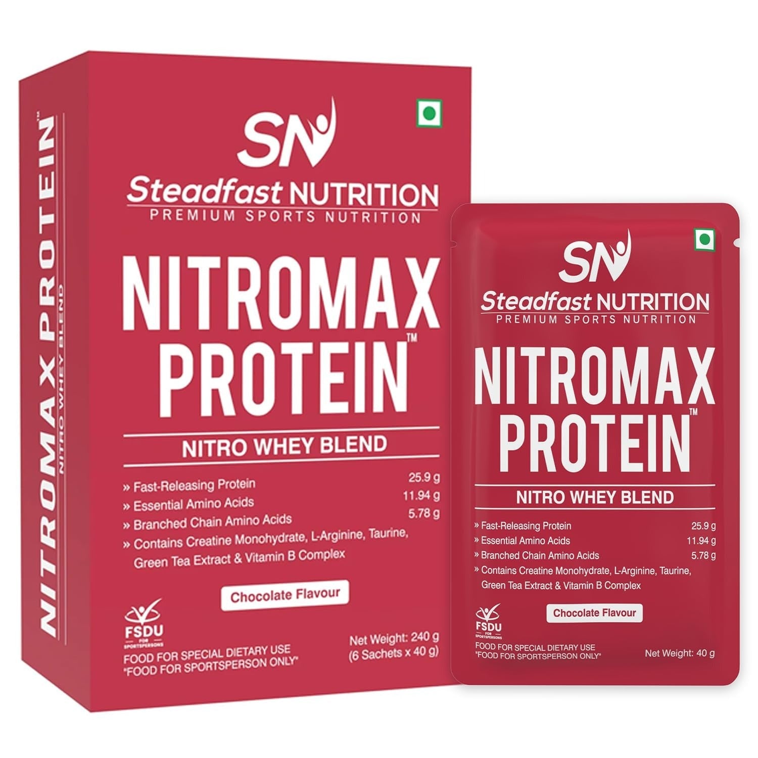 Steadfast Nutrition Nitromax Protein Chocolate - 40 gms Each (6 sachets) (Pack of 2)