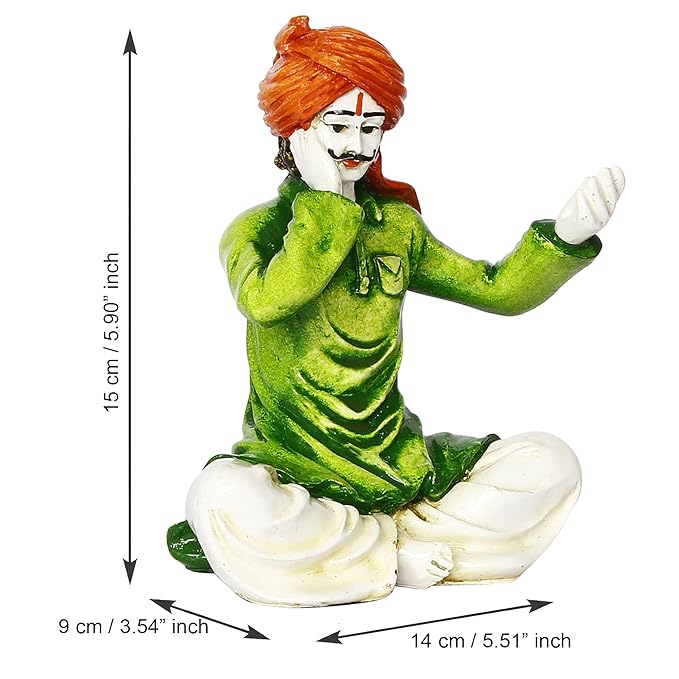 Ecraftindia Colorful Combo of Rajasthani Craftsmen Singing and Lady Playing Musical Instrument Dholak Statue