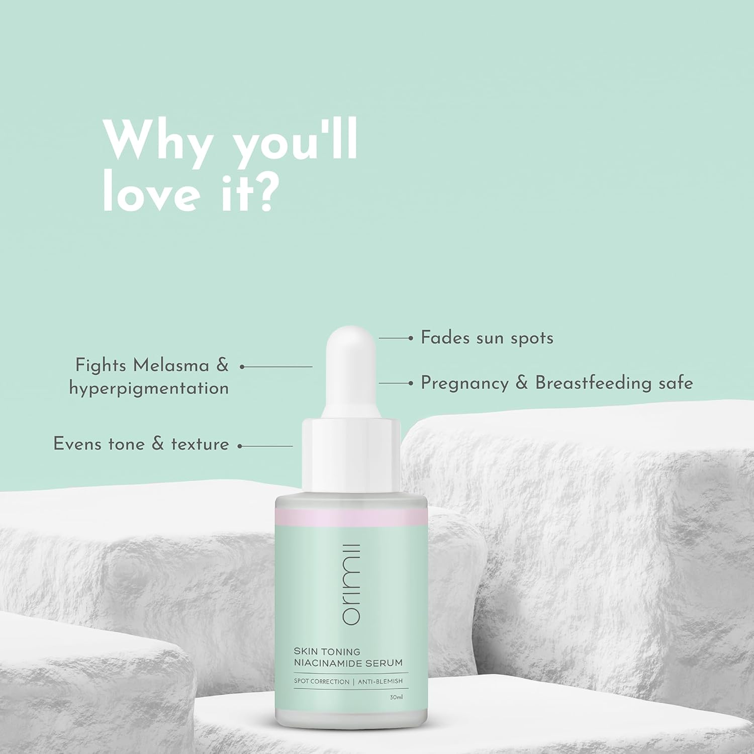 Orimii Skin Toning Niacinamide Face Serum for Dark Spots & Pigmentation | Enriched with Kakadu Plum, Hyaluronic Acid & Goji Berry | Pregnancy & Breastfeeding Safe, Fragrance Free (30ml)