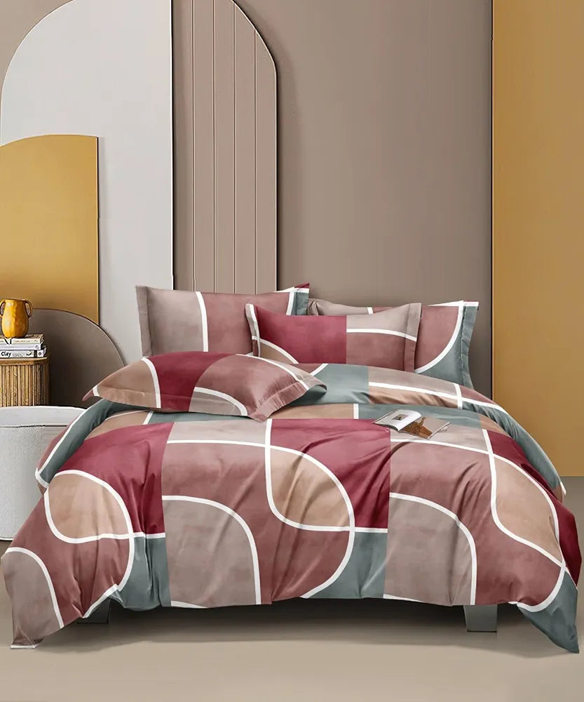 The Home Style 400 TC Cotton Feel Glace Cotton Elastic Fitted All Around Printed Queen Size Double Bed Bedsheet wih 2 Pillow Cover Dusty Rose