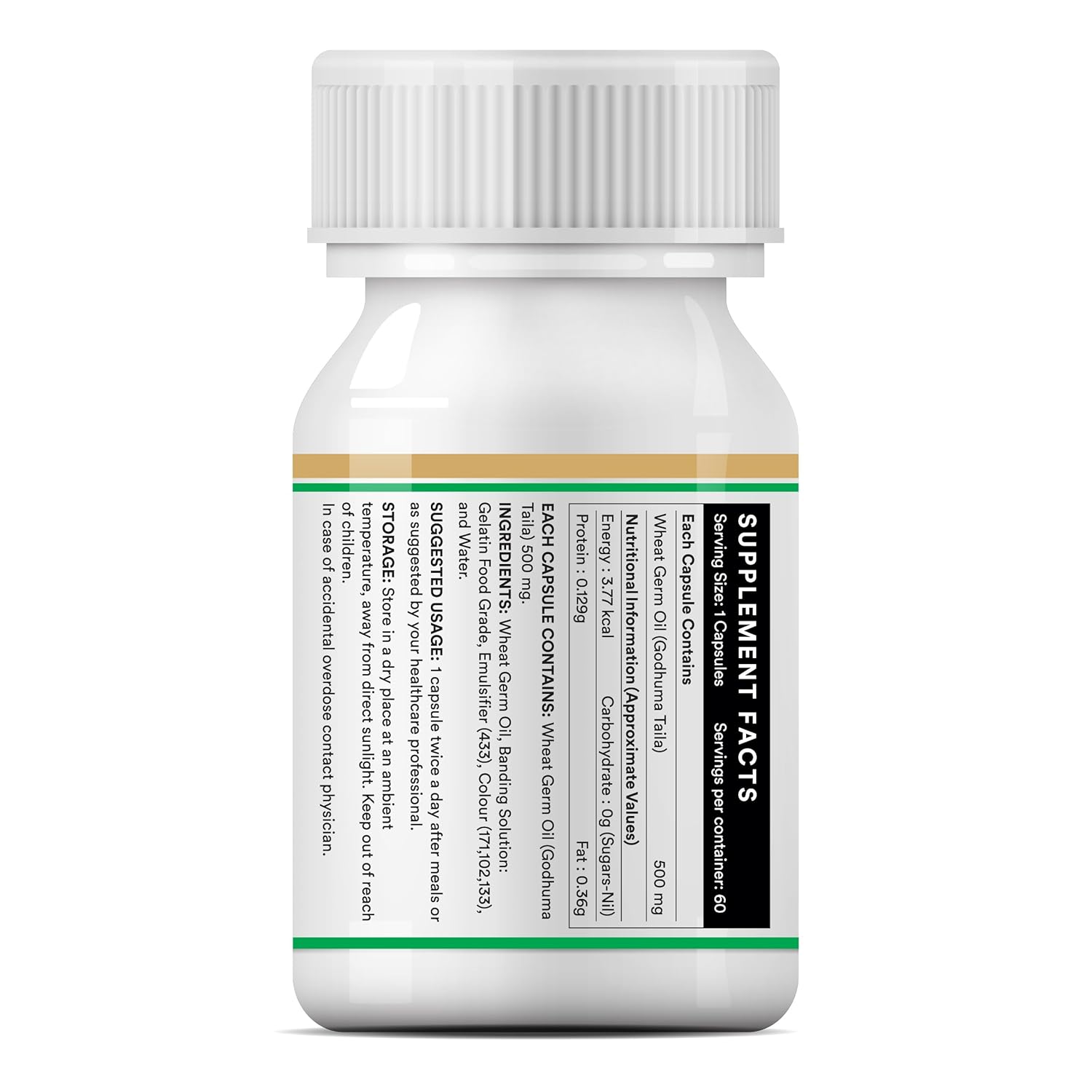 INLIFE Wheat Germ Oil Supplement | Natural Source of Vitamin E, 500 mg - 60 Capsules (Pack of 1, 60, count)