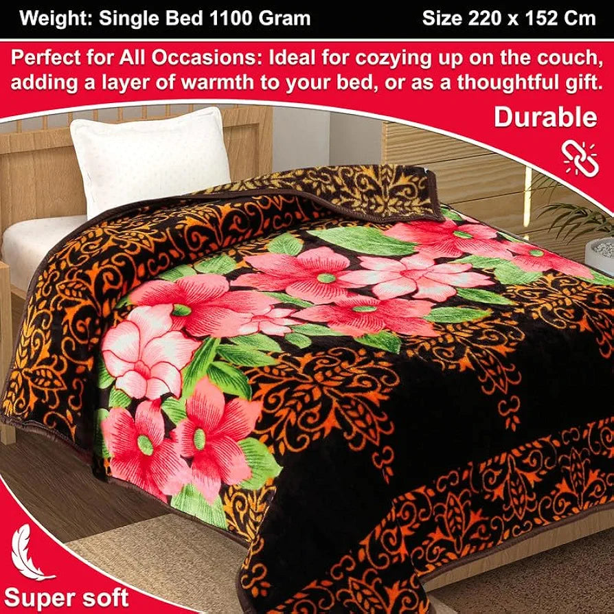 Homekart Premium Super Soft Cloudy Printed Mink Single Bed Blanket for All Season Ultrasoft & Cozy Single Ply Blanket TC 280 Brown Pink & Green