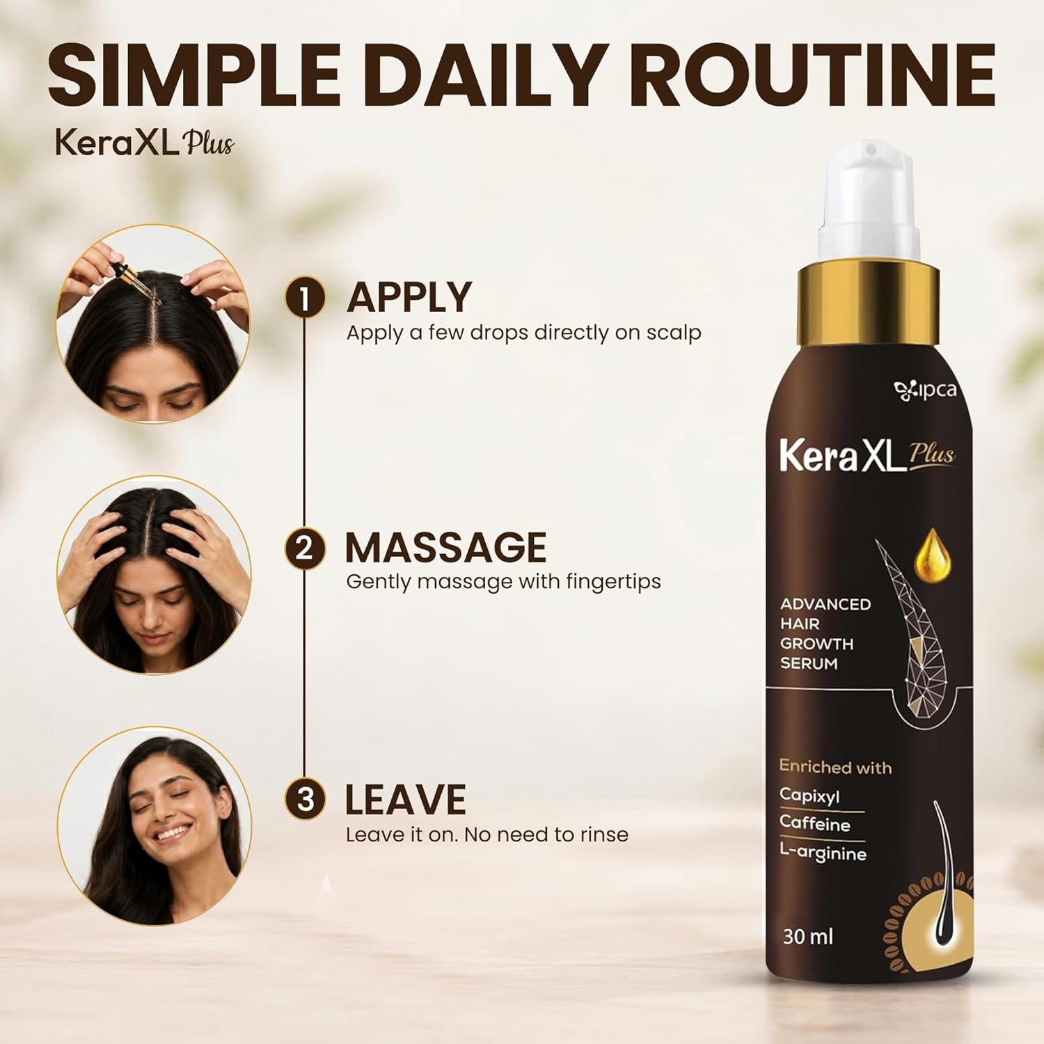 Ipca KERA XL Plus Advanced Hair Growth Serum â€“ 30ml Hair Care Serum for Reduced Hair Fall, Fuller & Thicker Looking Hair, Scalp Nourishing Formula
