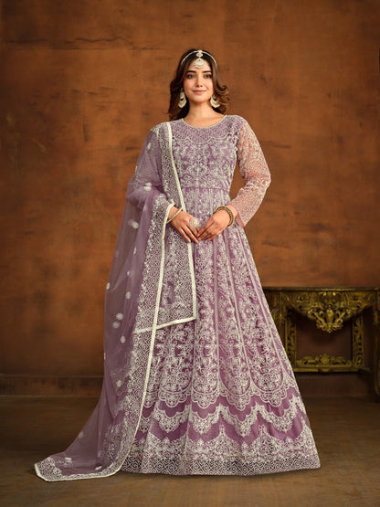 Anaita Lavender Embroidered Net Anarkali Suit