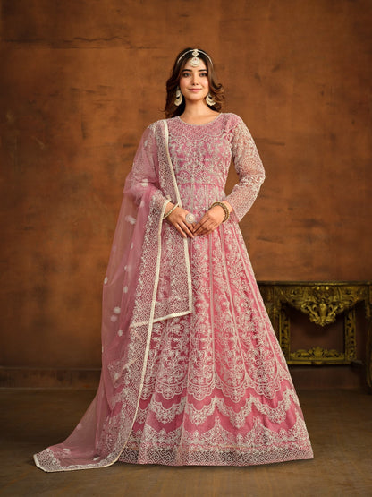 Anaita Pink Embroidered Net Anarkali Suit
