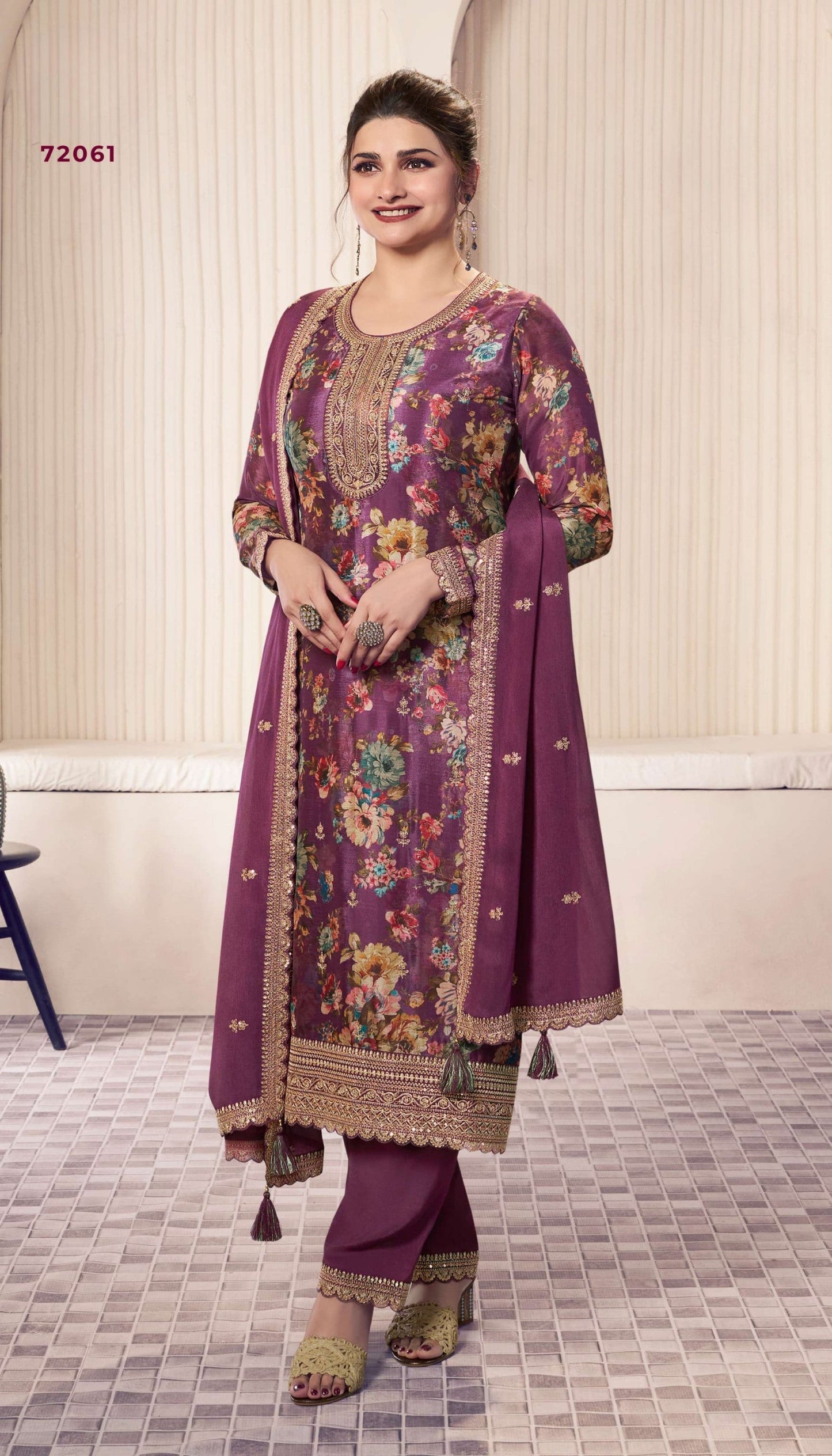 Anaita Purple Chinon Digital Print Sequence Embroidered Salwar Suit