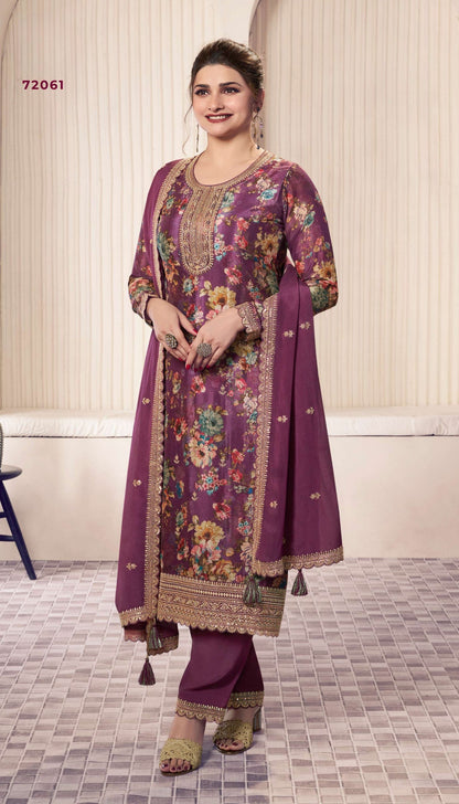 Anaita Purple Chinon Digital Print Sequence Embroidered Salwar Suit