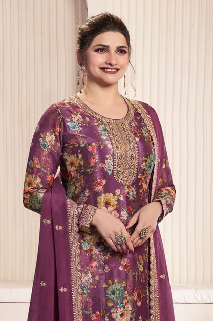 Anaita Purple Chinon Digital Print Sequence Embroidered Salwar Suit