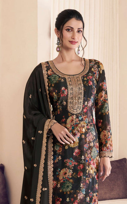 Anaita Black Chinon Digital Print Sequence Embroidered Salwar Suit