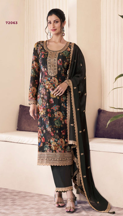 Anaita Black Chinon Digital Print Sequence Embroidered Salwar Suit