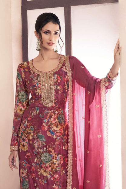 Anaita Pink Chinon Digital Print Sequence Embroidered Salwar Suit