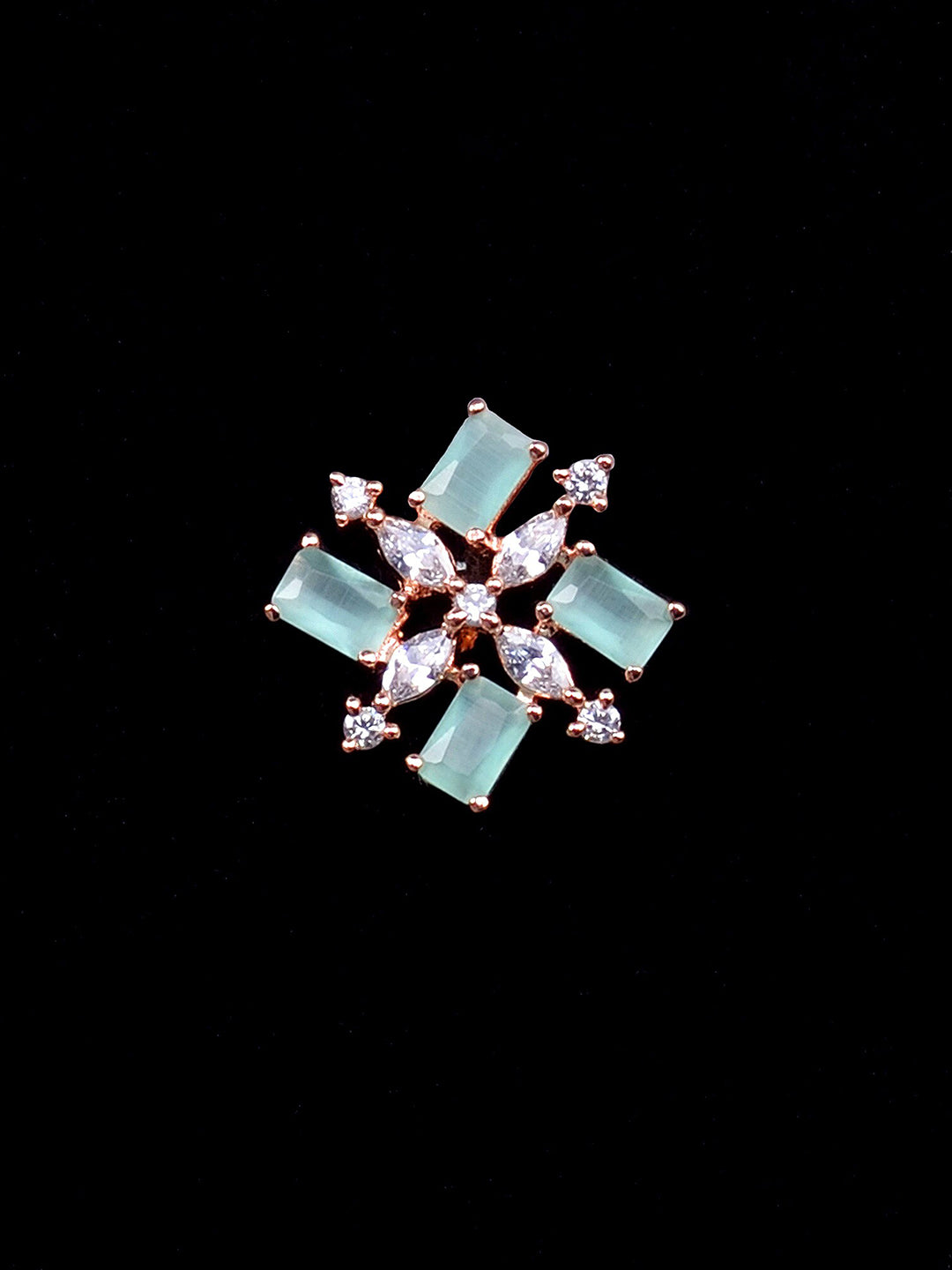 Saraf RS Jewellery Sea Green & Rose Gold-Polished American Diamond Studded Jewellery Set
