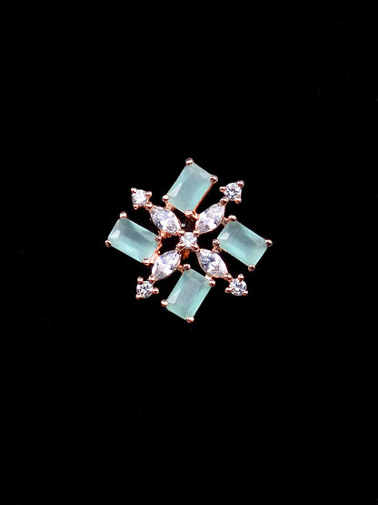 Saraf RS Jewellery Sea Green & Rose Gold-Polished American Diamond Studded Jewellery Set