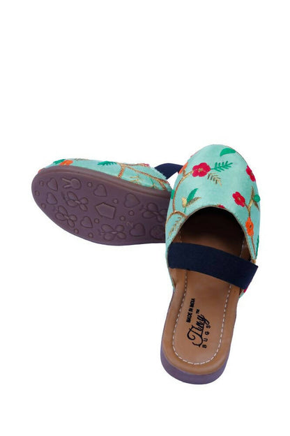 Tiny Bugs Girls Embroidered Strap Ethnic Jutis-Green