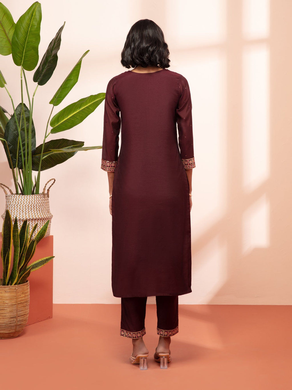 Likha Shaan-e-Avadh Maroon Sequins work Kurta, Pant & Dupatta LIKSKD123 (Set of 3) - M