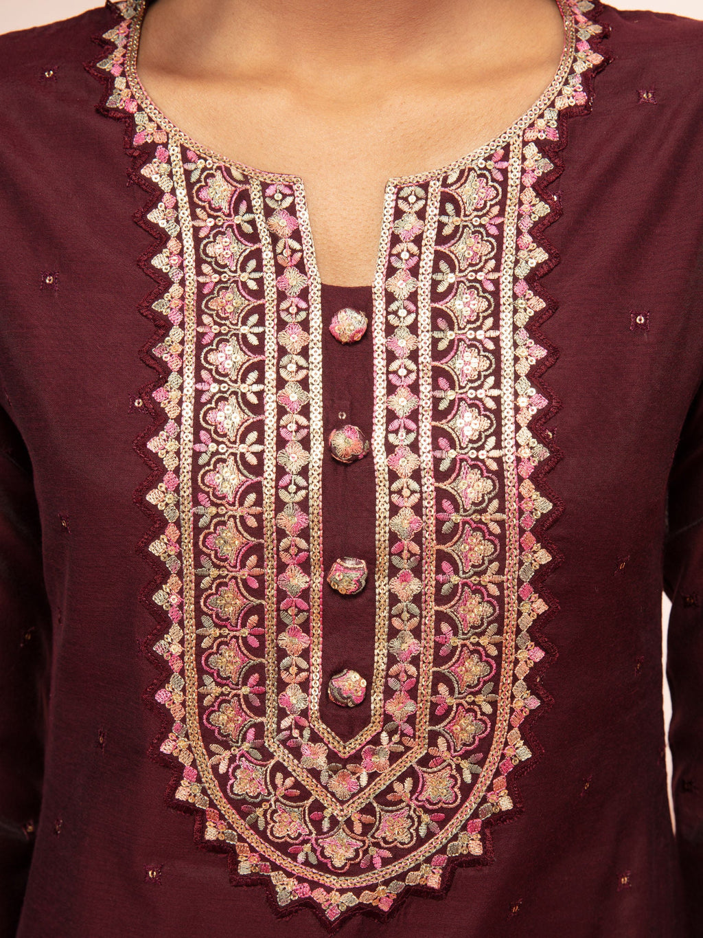 Likha Shaan-e-Avadh Maroon Sequins work Kurta, Pant & Dupatta LIKSKD123 (Set of 3) - M