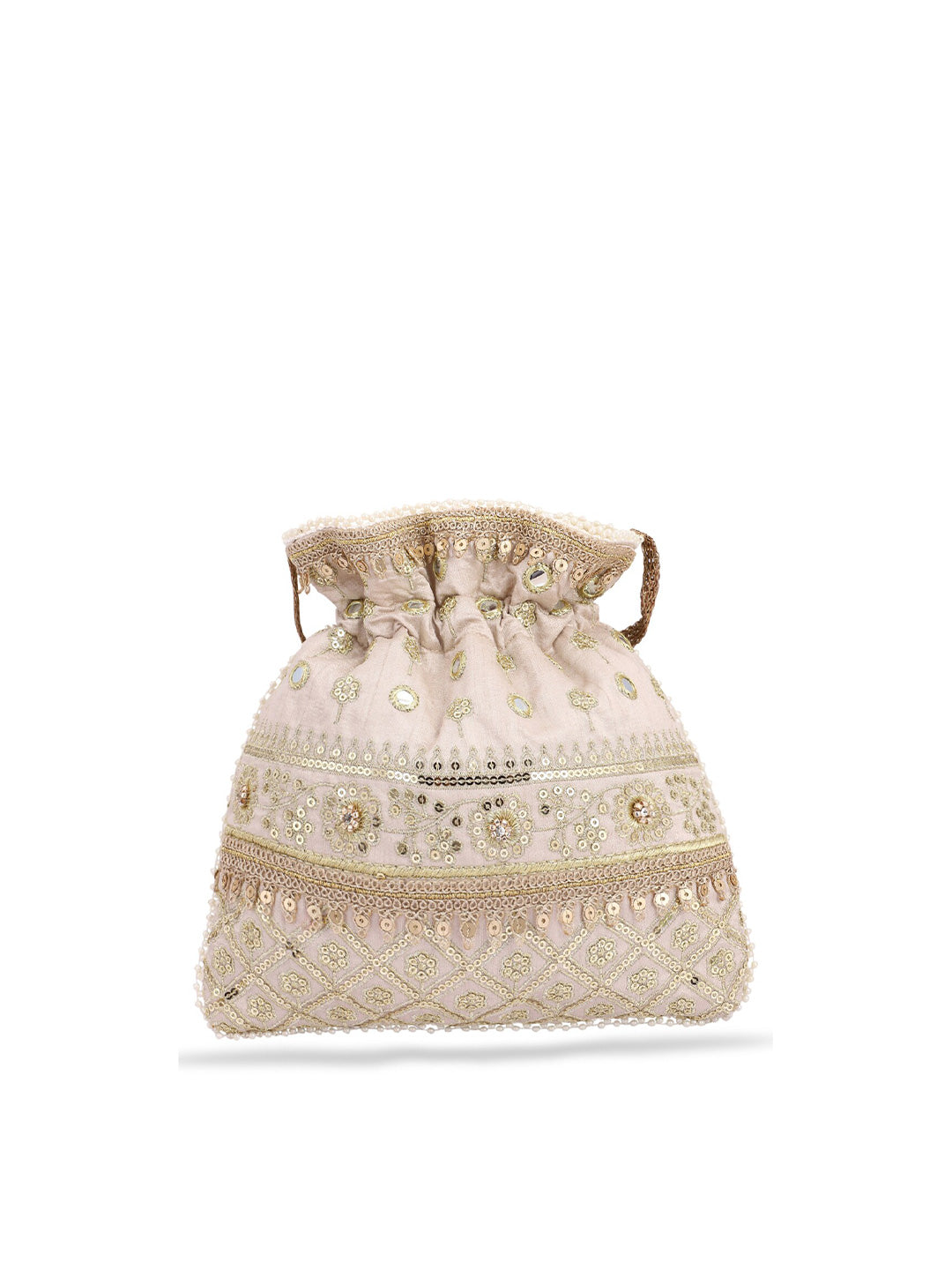 Masq Women Beige & Gold-Toned Embellished Potli