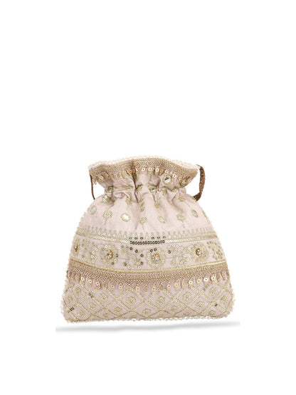 Masq Women Beige & Gold-Toned Embellished Potli