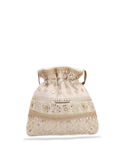 Masq Women Beige & Gold-Toned Embellished Potli