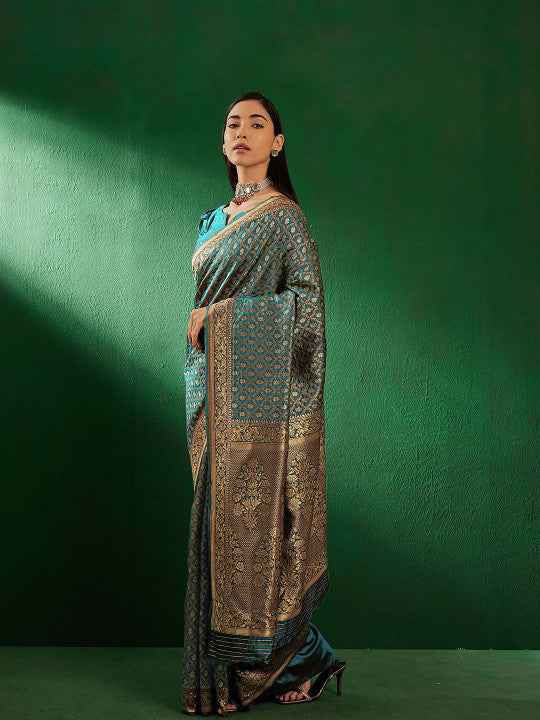 Sangria Ethnic Motifs Woven Design Banarasi Silk Saree