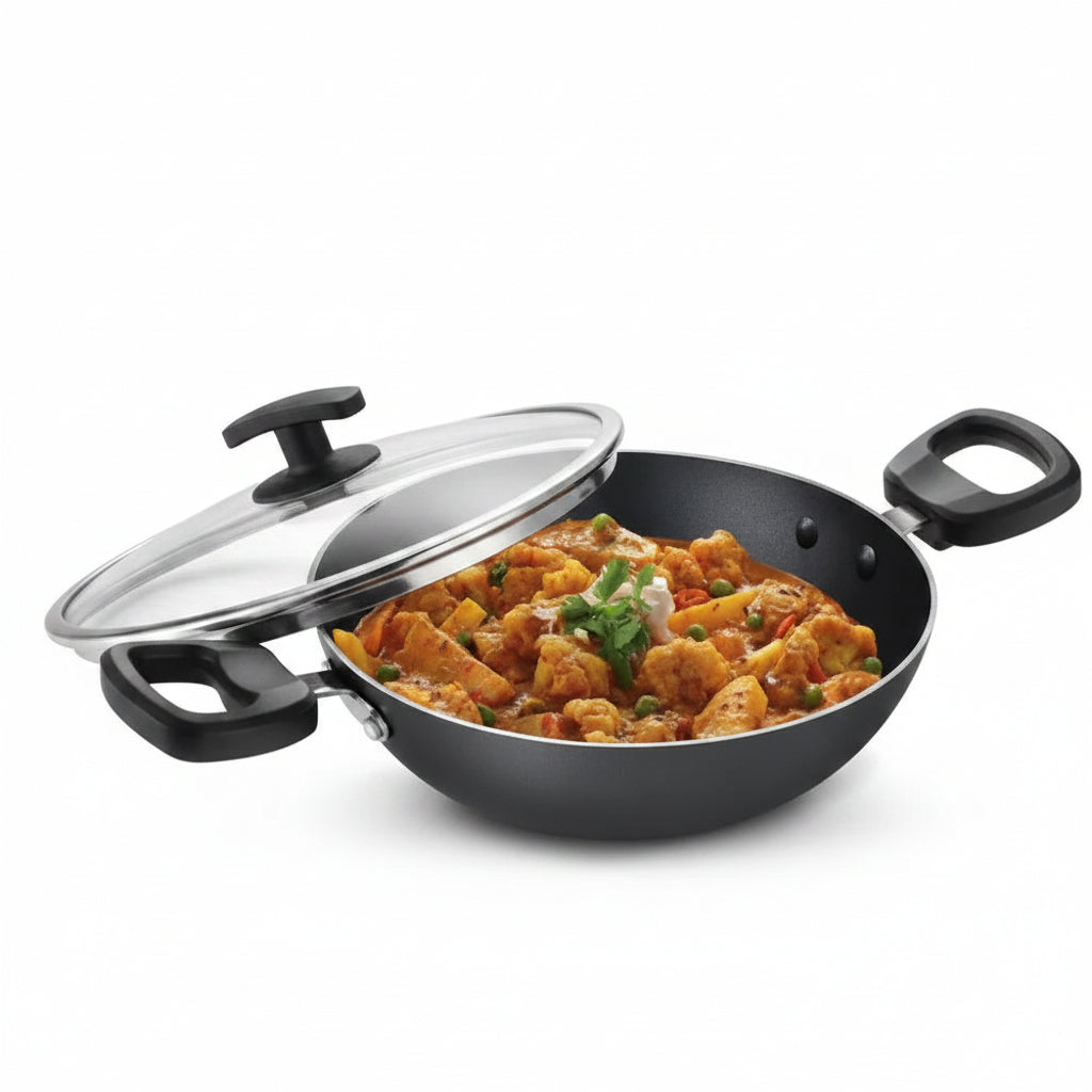 Judge by Prestige Everyday Non-Stick Kadhai with Glass Lid Low Oil Cooking Cool Touch Handles
