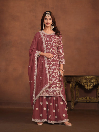 Anaita Brown Embroidered Faux Georgette Salwar Suit
