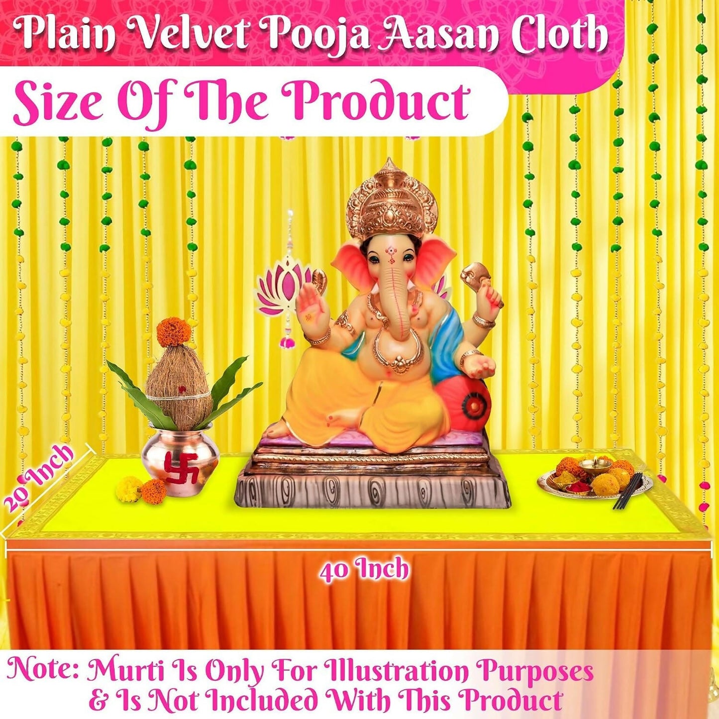 Bhakti Lehar Large Yellow Velvet Pooja Aasan Cloth – 20 x 40 Inch