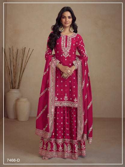Anaita Red Heavy Vichitra Silk Suit With Sequence & Multi Work