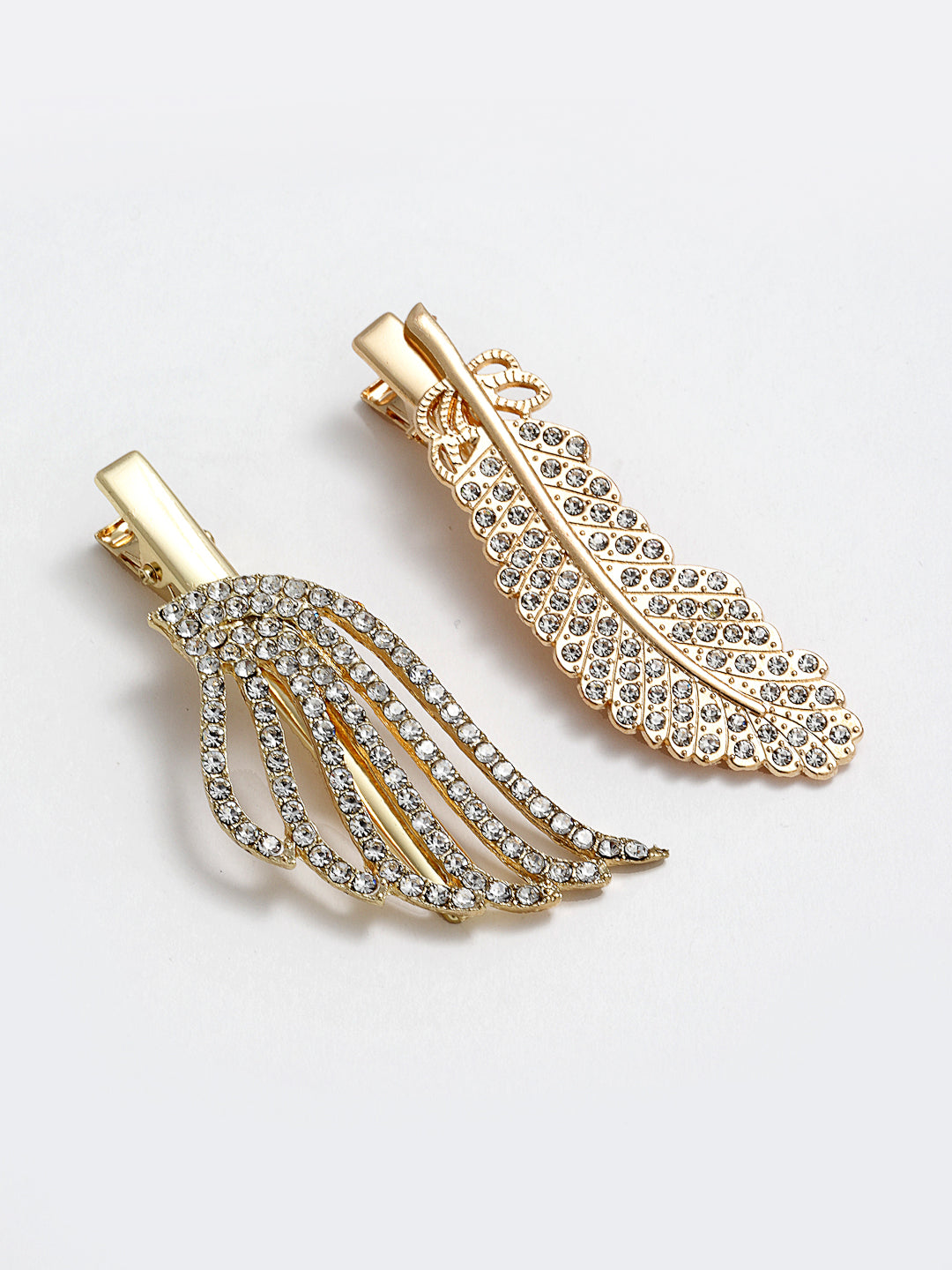 Panash Women Set of 2 Gold-Toned Cubic Zirconia-Studded Alligator Hair Clips