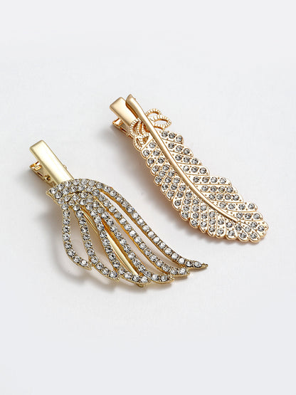 Panash Women Set of 2 Gold-Toned Cubic Zirconia-Studded Alligator Hair Clips